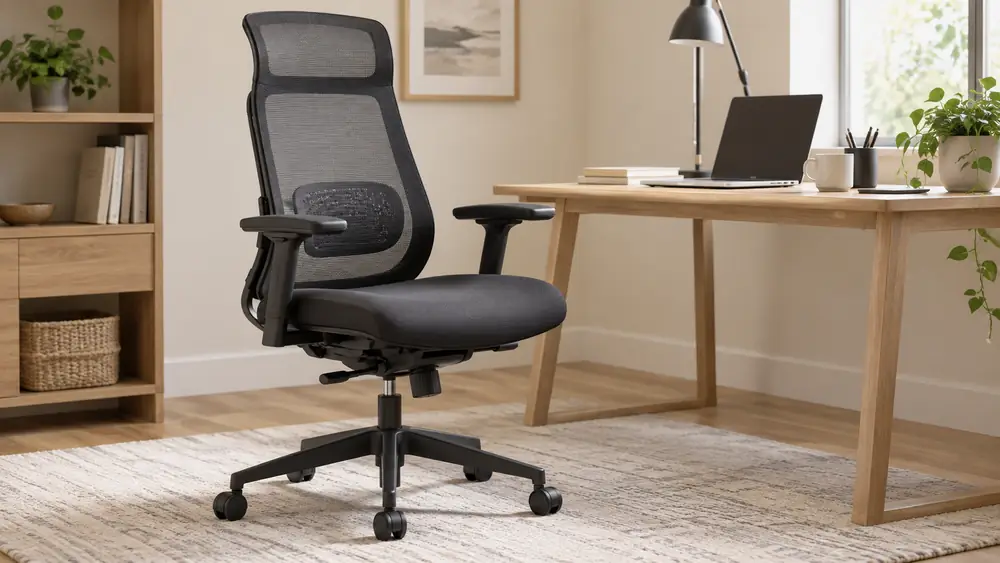 Office chair for long working hours with lumbar support and adjustable armrests
