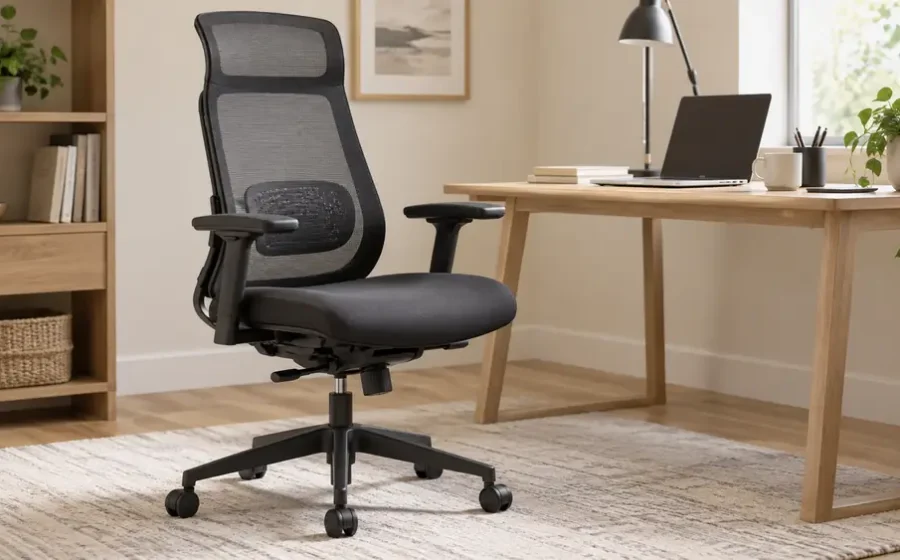 Office chair for long working hours with lumbar support and adjustable armrests