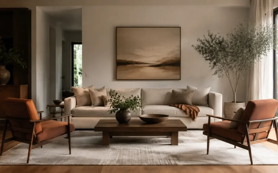 Two open-frame accent chairs coordinated with a neutral sofa