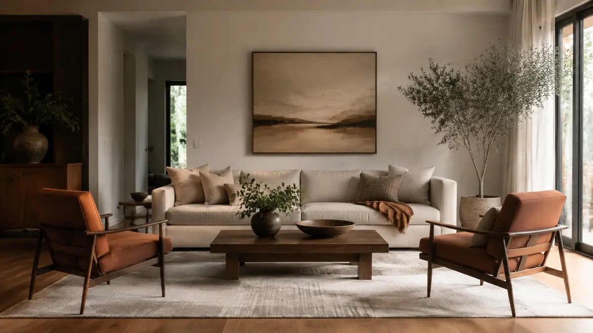 Two open-frame accent chairs coordinated with a neutral sofa