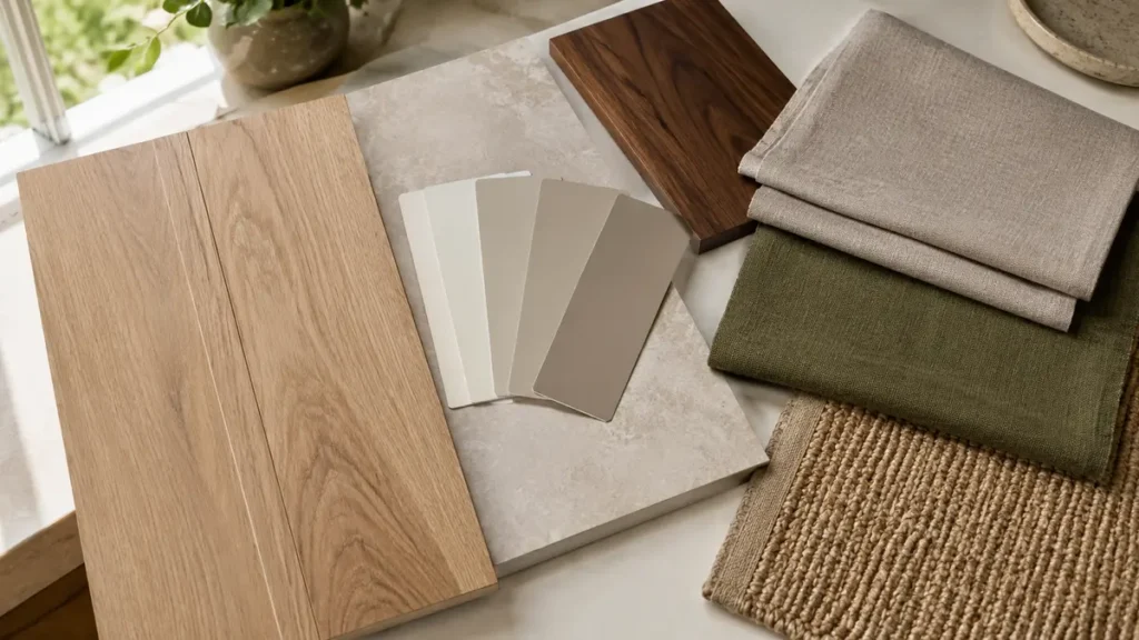 Match flooring with walls and furniture using coordinated colours