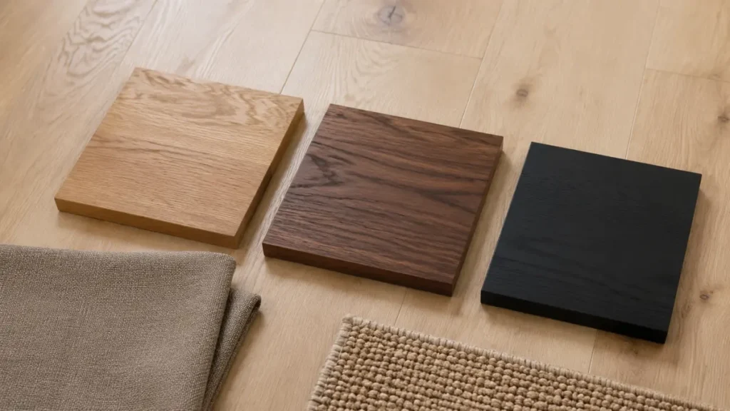 Match wood furniture with floor colour using coordinated undertones