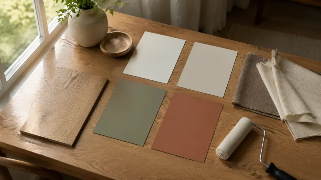 How to choose wall paint colours using sample boards in a furnished room